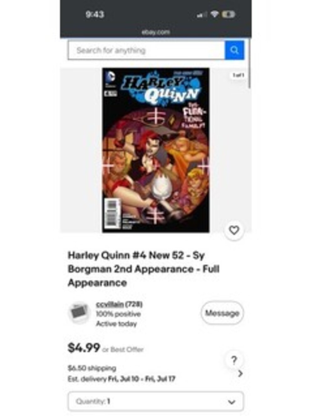 Harley Quinn #4 New 52 Comic Book - Sy Borgman 2nd Appearance - Full Appearance